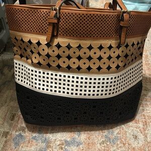 Christian Lacroix Tan, Cream, and Black Tote